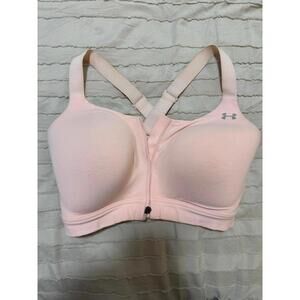 Under Armour Pink Front-Zip Sports Bra with Cross-Back Straps